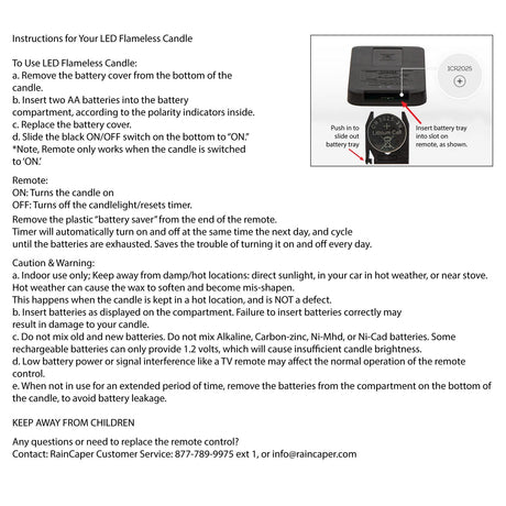 Remote Control with Timer for RainCaper Brand LED Candles