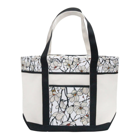 Tiffany Magnolia Large Canvas Boat Tote – Zipper Top & Pockets