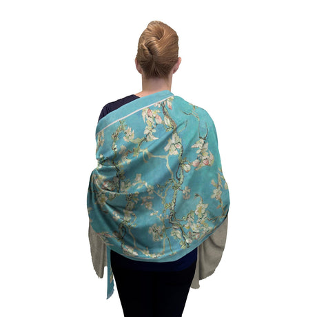 van Gogh Almond Blossom Silk Blend Shawl – Lightweight Dressy Wrap for Women