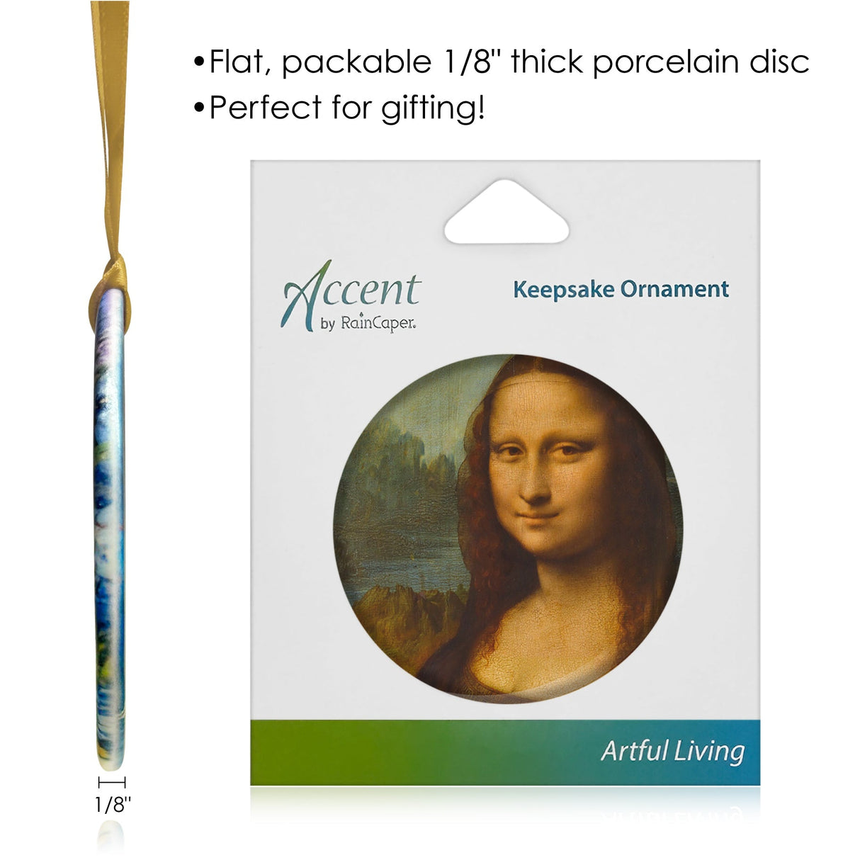 da Vinci Mona Lisa Porcelain Keepsake Ornament – Flat Ceramic, Gift-Ready