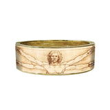 da Vinci Vitruvian Man Fine Art Hinged Cuff Gold Bangle Bracelet