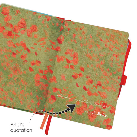 Monet Poppy Field - Dot Grid Journal – Hardcover, Pockets, Ribbon Bookmarks