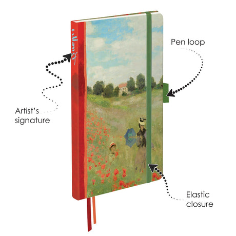 Monet Poppy Field - Dot Grid Journal – Hardcover, Pockets, Ribbon Bookmarks