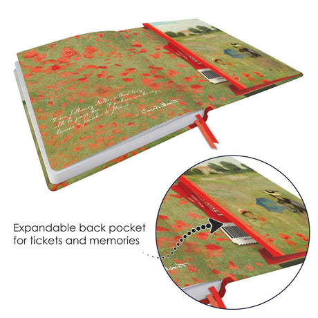 Monet Poppy Field - Dot Grid Journal – Hardcover, Pockets, Ribbon Bookmarks