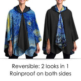 van Gogh Starry Night Reversible Rain Cape – Lightweight Hooded Wrap for Women