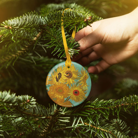van Gogh Sunflowers Porcelain Keepsake Ornament – Flat Ceramic, Gift-Ready