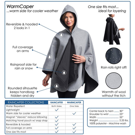 WarmCaper - Warm Pewter Grey - Reversible to Black Rainproof Side