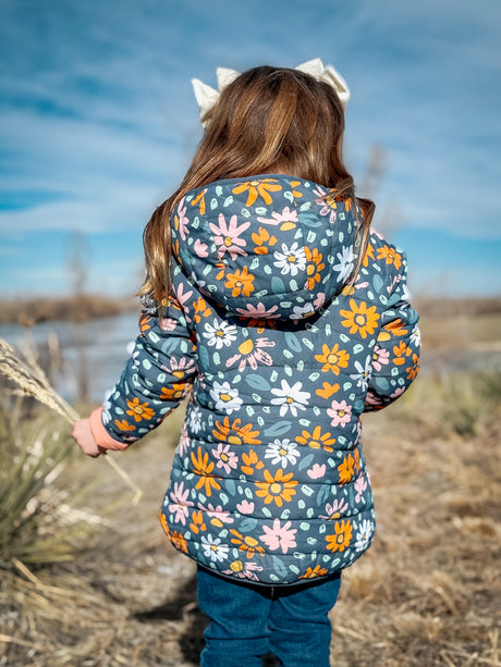 Flowers Lightweight Reversible Puffy Jacket - Kids Outdoor Adventure Wear