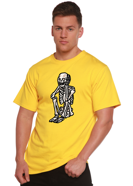 Sad Skeleton Halloween Unisex Bamboo Viscose/Organic Cotton Short Sleeve Graphic T-Shirt