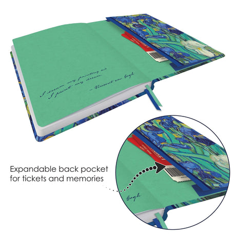 van Gogh Irises - Dot Grid Journal – Hardcover, Pockets, Ribbon Bookmarks