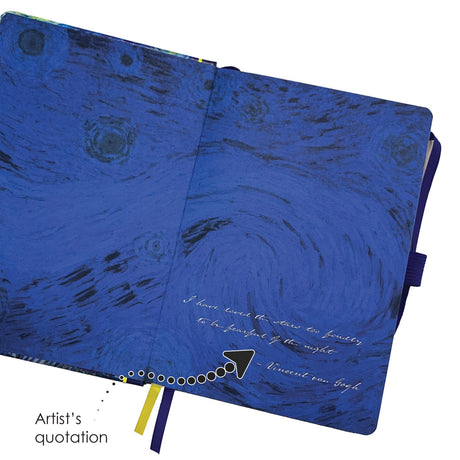 van Gogh Starry Night - Dot Grid Journal – Hardcover, Pockets, Ribbon Bookmarks