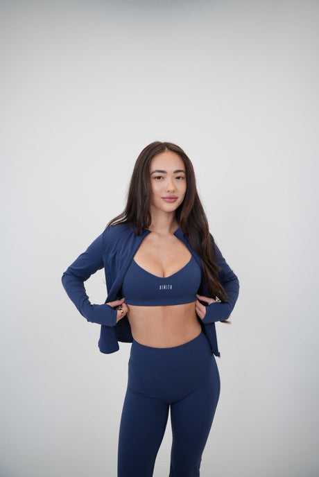 I Live in Luxury Navy Blue Sports Bra