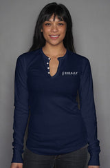 Ladies' Embroidered Long Sleeve Henley