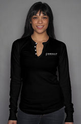 Ladies' Embroidered Long Sleeve Henley