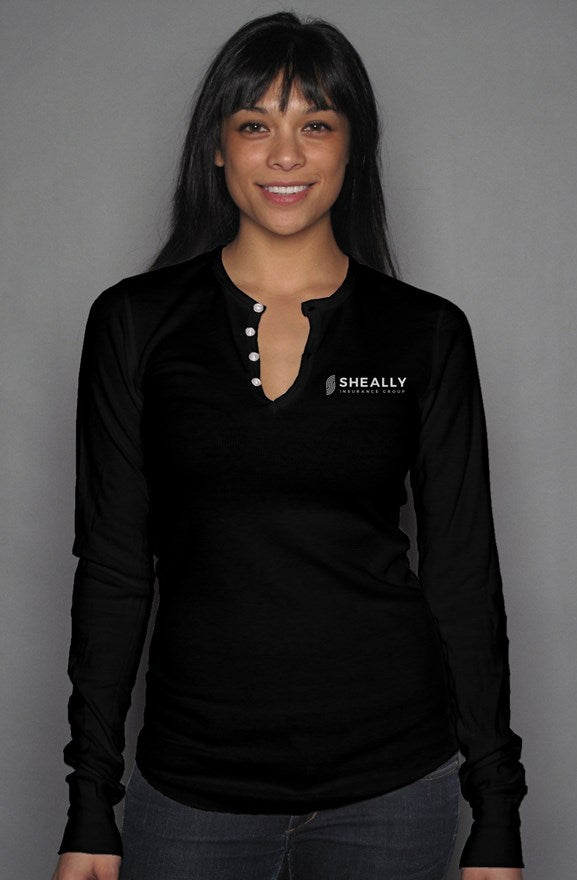 Ladies' Embroidered Long Sleeve Henley