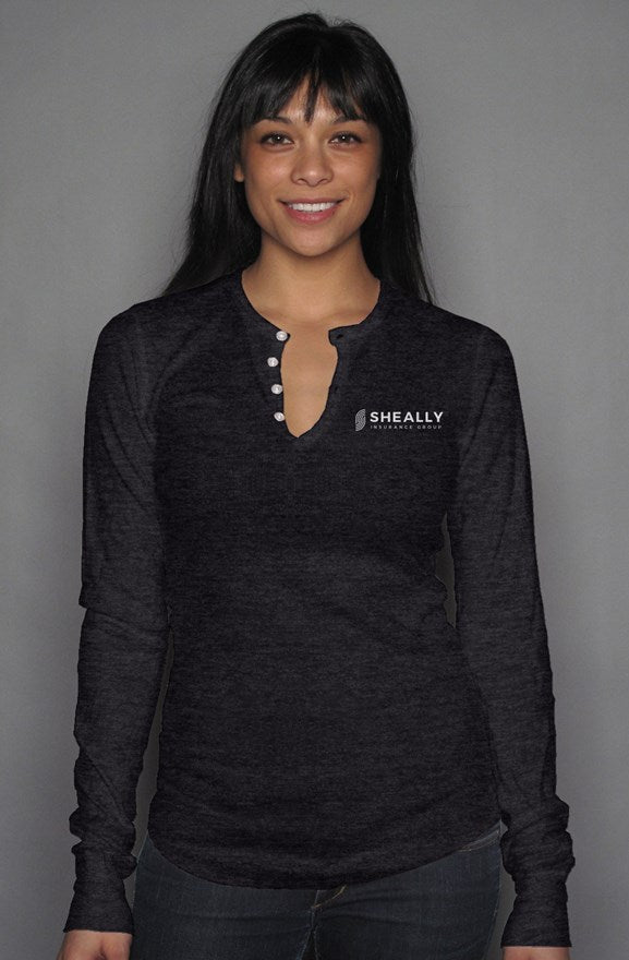 Ladies' Embroidered Long Sleeve Henley