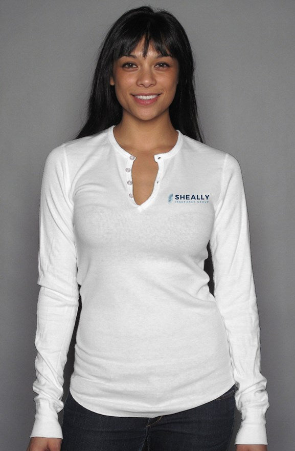 Ladies' Embroidered Long Sleeve Henley