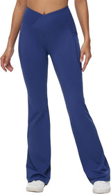 baleaf Women's V Crossover Flare Leggings with Pockets Yoga Pants High Waist Casual Workout Gym Bell Bottom Leggings