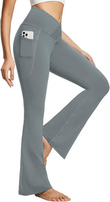 baleaf Women's V Crossover Flare Leggings with Pockets Yoga Pants High Waist Casual Workout Gym Bell Bottom Leggings