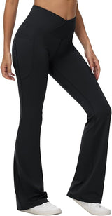baleaf Women's V Crossover Flare Leggings with Pockets Yoga Pants High Waist Casual Workout Gym Bell Bottom Leggings