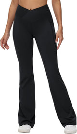 baleaf Women's V Crossover Flare Leggings with Pockets Yoga Pants High Waist Casual Workout Gym Bell Bottom Leggings