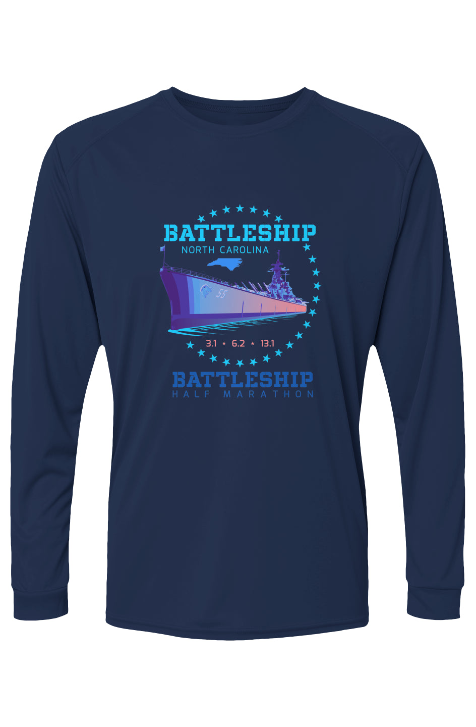 Battleship Half Marathon Islander L/S Performance Tee w/ UPF 50+
