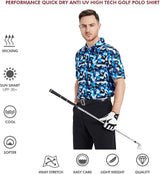 Men's Golf Polo Shirts Short Sleeve Striped Performance Moisture Wicking Dry Fit Golf Shirts for Men