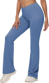 baleaf Women's V Crossover Flare Leggings with Pockets Yoga Pants High Waist Casual Workout Gym Bell Bottom Leggings