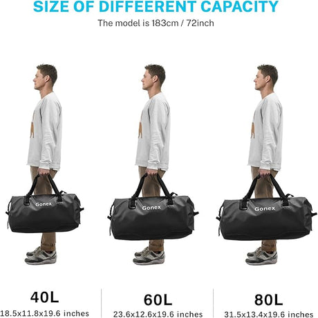 Gonex 40L 60L 80L Extra Large Waterproof Duffle Travel Dry Duffel Bag Heavy Duty Bag with Durable Straps & Handles for Kayaking Paddleboarding Boating Rafting Fishing