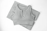 QINSEN Workout Outfits for Women 2 Piece Ribbed Seamless Crop Tank High Waist Yoga Leggings Sets