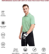 Men's Golf Polo Shirts Short Sleeve Striped Performance Moisture Wicking Dry Fit Golf Shirts for Men