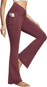baleaf Women's V Crossover Flare Leggings with Pockets Yoga Pants High Waist Casual Workout Gym Bell Bottom Leggings