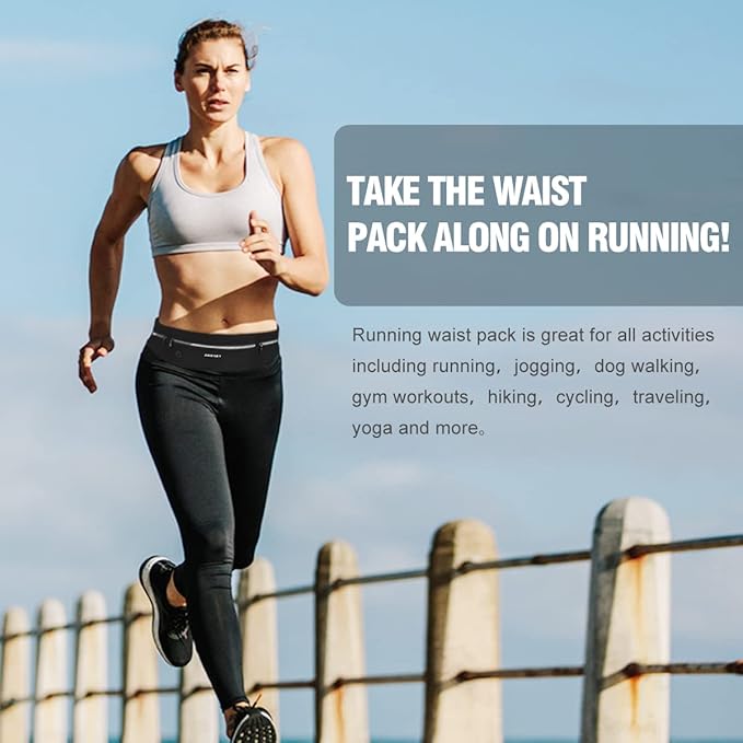 GUZACK Slim Running Belt for Phone 6.8'', Ultra Light Running Belts for Women/Men, Zipper Waterproof Running Waist Pack, Reflective Running Fanny Pack With 3 Separate pouch