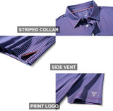 Men's Golf Polo Shirts Short Sleeve Striped Performance Moisture Wicking Dry Fit Golf Shirts for Men