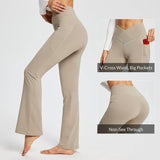 baleaf Women's V Crossover Flare Leggings with Pockets Yoga Pants High Waist Casual Workout Gym Bell Bottom Leggings