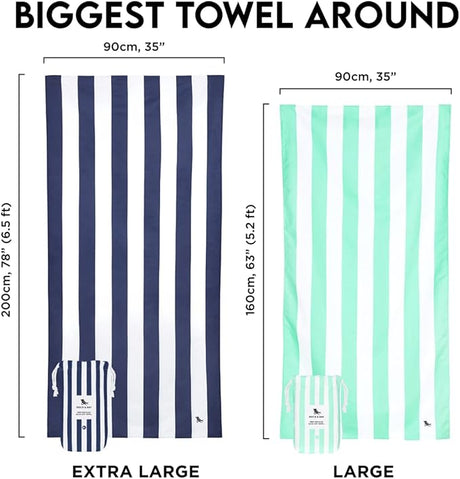 Dock & Bay Customized Beach Towel - Quick Dry, Sand Free - Compact, Lightweight - 100% Recycled - Includes Bag - Cabana Light - Tulum Blue- Large