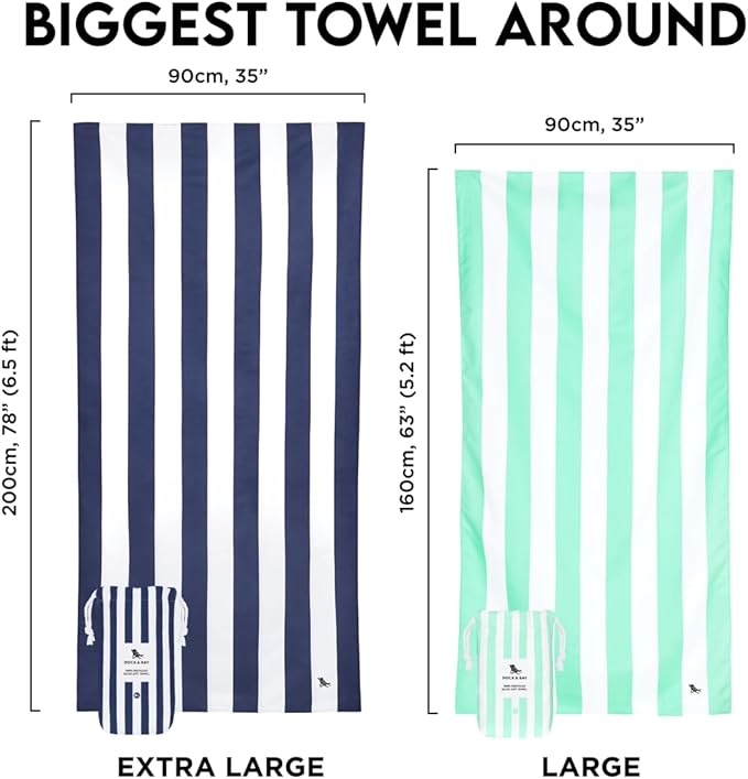 Dock & Bay Beach Towel - Quick Dry, Sand Free - Compact, Lightweight - 100% Recycled - Includes Bag - Cabana Light - Tulum Blue - Large (160x90cm, 63x35)