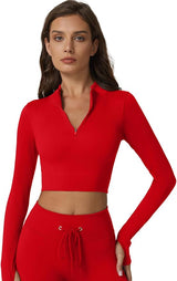 QINSEN Workout Sets for Women 2 Piece Seamless Long Sleeve Crop Tops Ribbed High Waist Leggings