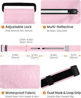 Running Belt for Women and Men, Adjustable Fanny Packs No Bounce Phone Holder for Running with Water Bottle & Headband, Waterproof Reflective Waist Packs for Runner Fits All Phones (L-Pink)
