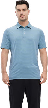 Mens Golf Shirt Moisture Wicking Dry Fit Performance Sport Short Sleeve Striped Golf Polo Shirts for Men