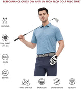 Men's Golf Polo Shirts Short Sleeve Striped Performance Moisture Wicking Dry Fit Golf Shirts for Men