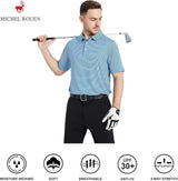 Mens Golf Shirt Moisture Wicking Dry Fit Performance Sport Short Sleeve Striped Golf Polo Shirts for Men