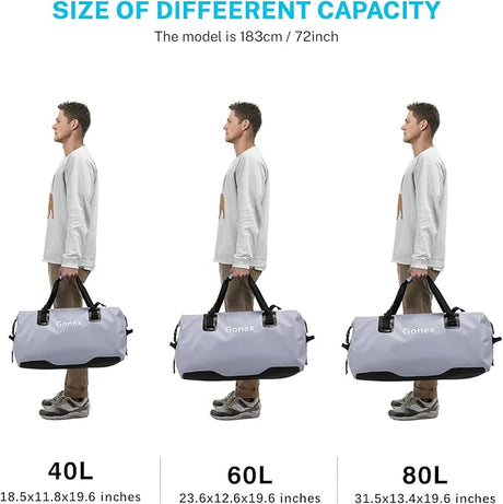 Gonex 40L 60L 80L Extra Large Waterproof Duffle Travel Dry Duffel Bag Heavy Duty Bag with Durable Straps & Handles for Kayaking Paddleboarding Boating Rafting Fishing