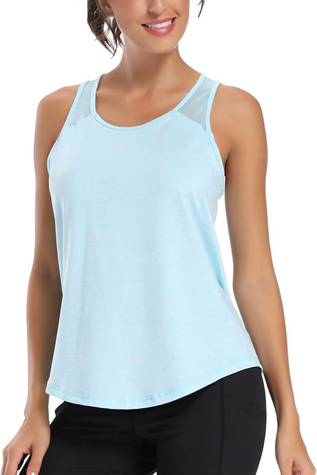 Aeuui Womens Workout Tops for Women Racerback Tank Tops Mesh Yoga Shirts Athletic Running Tank Tops Sleeveless Gym Clothes