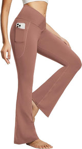 baleaf Women's V Crossover Flare Leggings with Pockets Yoga Pants High Waist Casual Workout Gym Bell Bottom Leggings