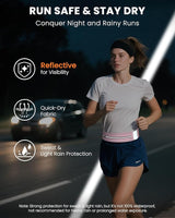 Running Belt for Women and Men, Adjustable Fanny Packs No Bounce Phone Holder for Running with Water Bottle & Headband, Waterproof Reflective Waist Packs for Runner Fits All Phones (M-Pink)