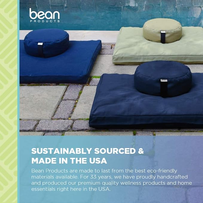 Bean Products Meditation Cushion - Zabuton Meditation Pillows for Sitting on Floor, Yoga Cushion, Cotton Yoga Pillow, Zen Kneeling Prayer Pad- Made in USA - Standard 24x24x2, Black