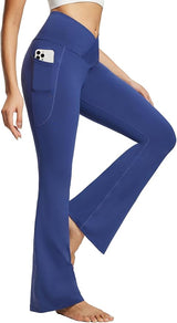 baleaf Women's V Crossover Flare Leggings with Pockets Yoga Pants High Waist Casual Workout Gym Bell Bottom Leggings
