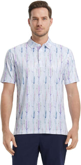 Men's Golf Polo Shirts Short Sleeve Striped Performance Moisture Wicking Dry Fit Golf Shirts for Men
