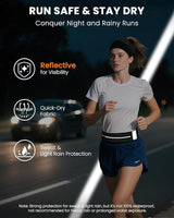 Running Belt for Women and Men, Adjustable Fanny Packs No Bounce Phone Holder for Running with Water Bottle & Headband, Waterproof Reflective Waist Packs for Runner Fits All Phones (M-Black)